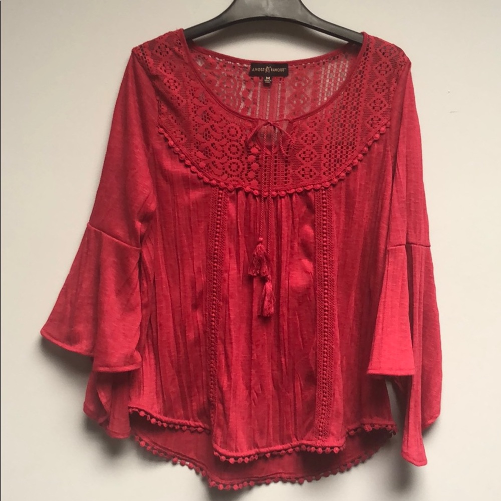 Dark Raspberry color Shirt with Lace detail.